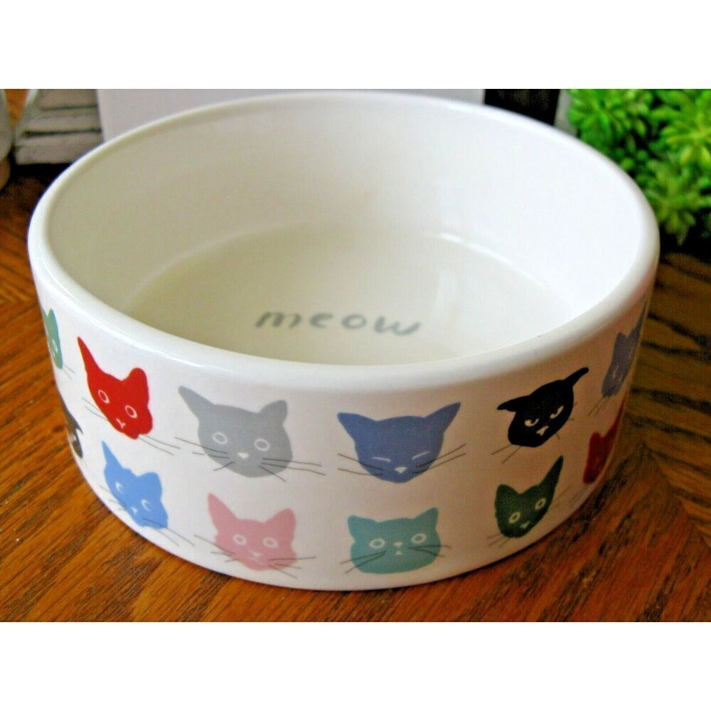 New Fringe Brand Adorable Kitty Cats MEOW Glazed Ceramic Colorful Cat Bowl - 5" - Picture 2 of 10